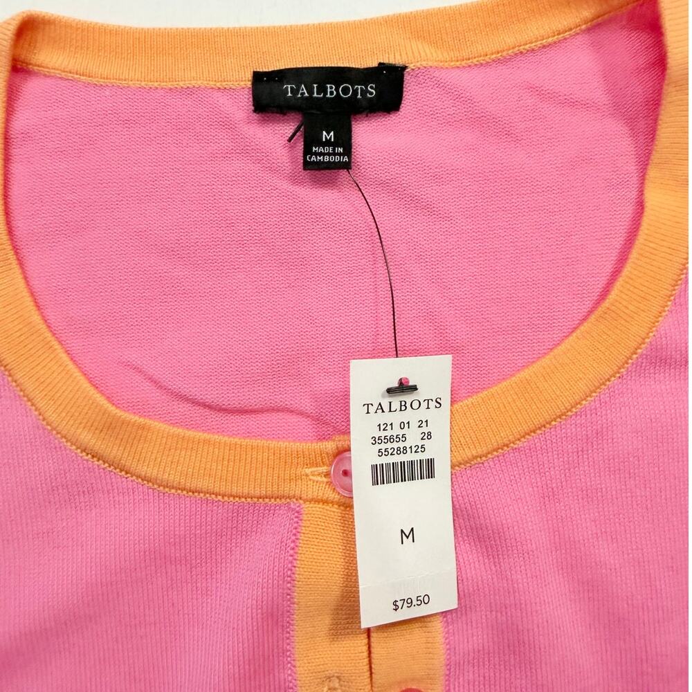 Talbots Pink Orange Cardigan Sweater Womens Medium NWT 3/4 Sleeve Lightweight - Picture 5 of 11